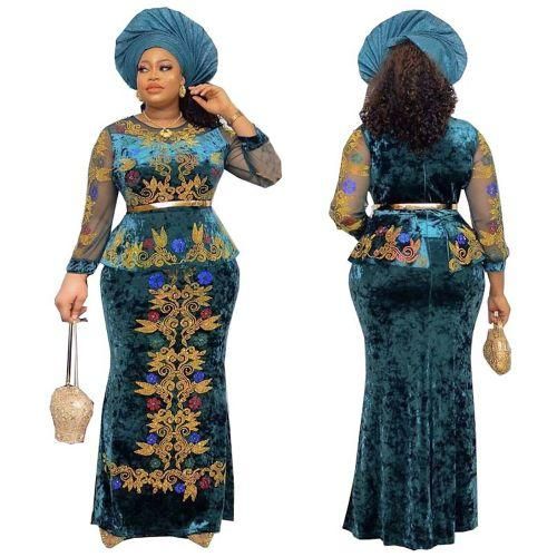 Fashion MD Luxury Mesh Sleeve Velvet Dresses For Women African Embroidery Long Dress No Headtie Nigerian Robe Party Kaftan WearsPurple Best Price Online Jumia Egypt
