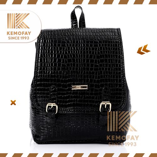 Buy Kemofay Shiny Crocodile Skin Leather Backpack - Black in Egypt
