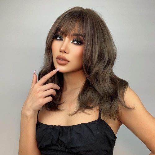 product_image_name-Generic-باروكة شعر صناعي  قصير مموج بلون بني-1