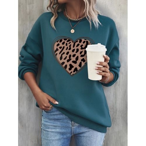 Heart Print Drop Shoulder Sweatshirt for Women