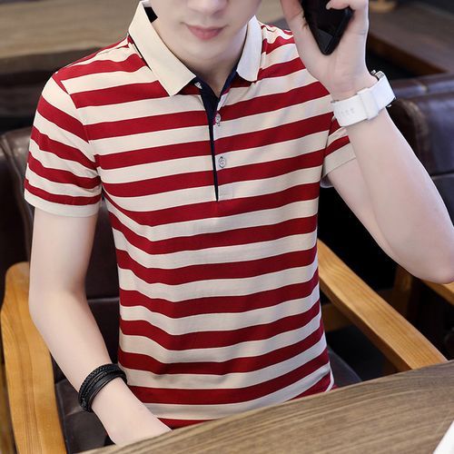 Fashion Sleeve Lapel Stripe Polo Shirt 