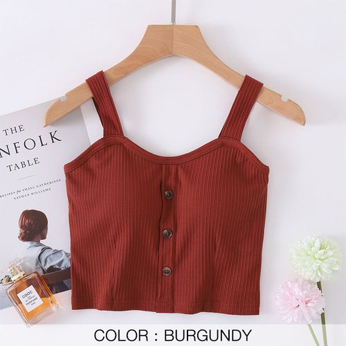 Fashion (BURGUNDY)Women Tank-Top Padded Stretchable Crop-Top Tops Camisoles  Tube Vest Sleeveless Casual Korean Summer SA1107 WEF @ Best Price Online