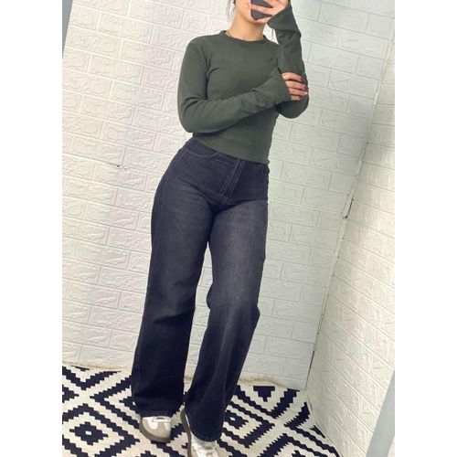 product_image_name-V A L Y A-تيشيرت نسائي مصنوع من القطن المضلع - أخضر داكن-3