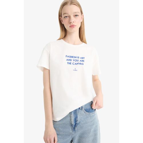 product_image_name-Defacto-Woman Regular Fit Short Sleeve T-Shirt - Off White-1