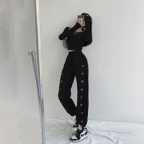 Fashion (Black 2)Heart Pocket Sweatpants Women 2022 Spring Gray Baggy Pants  Ladies Fashion Female Sports Pants Balck Trousers Jogger Streetwear DOU @  Best Price Online