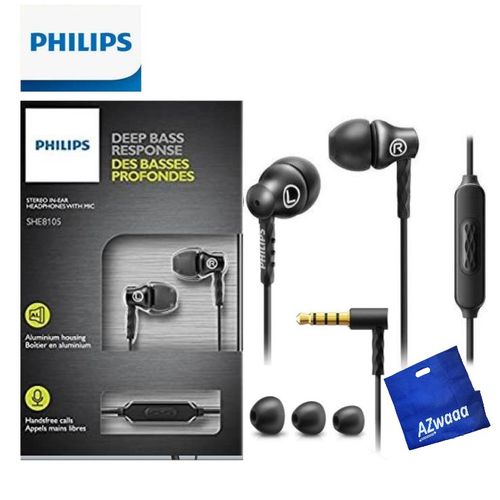 Buy Philips In Ear Headphones With Mic ,3.5mm, SHE8105BK + Azwaaa Bag in Egypt