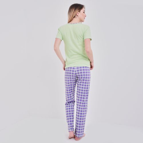 Lasso بيجامة نص كم وبنطلون كروهات مطبوع - اخضر -ازرق