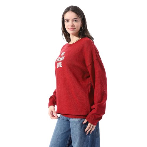 Andora Round Neck Patterned Pullover - Red - image 2