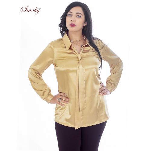 Buy Smoky Egypt Satin Blouse With Removable Bow Tie - Beige in Egypt