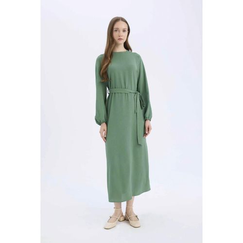 product_image_name-Defacto-Woman C Neck Regular Fit Long Sleeve Woven Dress - Green-1