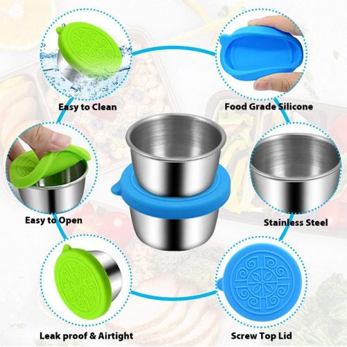 Stainless Steel Sauce Cups with Silicone Lids Reusable for Dipping Sauces  Salad Portion Cups for Restaurant