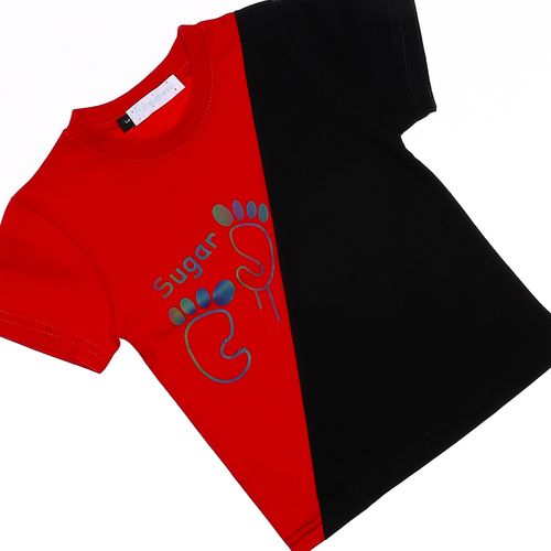 product_image_name-Generic-تي شيرت للأولاد بنمط آثار الأقدام بلونين - أحمر وأسود-3