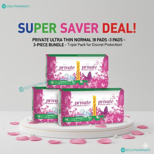 product_image_name-Private-برايفيت الترا فوط صحية رقيقة جداً بالأجنحة  حجم عادي 18 فوطة عرض التوفير 3 قطع  ملمس قطني طبيعي-1