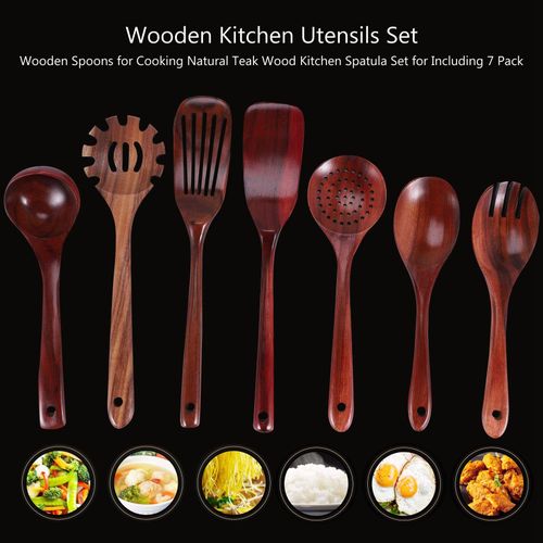 Wooden Spoons For Cooking 6 Pack Wooden Utensils For Kitchen Natural Teak Wooden  Spoons And Spatulas With Holder