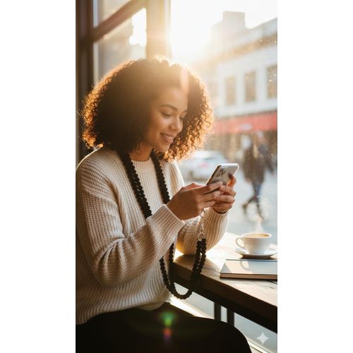 product_image_name-Generic-سلسلة موبايل طويلة للرقبة أسود مطفي - تعليقة خرز سيليكون كروس - حامل هاتف للمشي والسفر-3