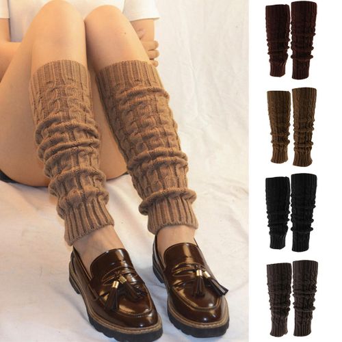 Women Winter Warm Leg Warmers Cable Knit Knitted Crochet Ballet Long Socks