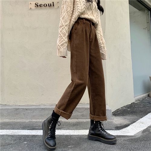 Fashion (kase)WAKIUTA 2023 Japanese Fashion Vintage Corduroy Pants Women  Purple Black Autumn Winter High Waist Zipper Loose Wide Leg Trouser DOU @  Best Price Online