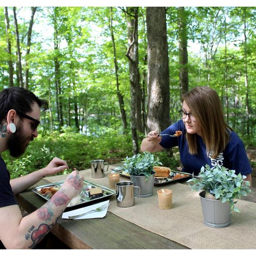 RECTANGULAR FOOD TRAYS - Enjoy the perfect combination of function and style with our stainless steel trays, featuring 6 compartments for easy serving, perfect for any meal size 39.5 x 29 cm.