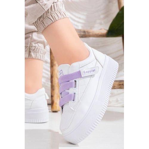 اشتري Lile Leather Sneakers With Snap Closure - White Mauve في مصر