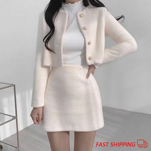 Fashion 2022 Autumn Winter Korean Fashion Sweet Women's Suits With Mini  Skirt-White @ Best Price Online