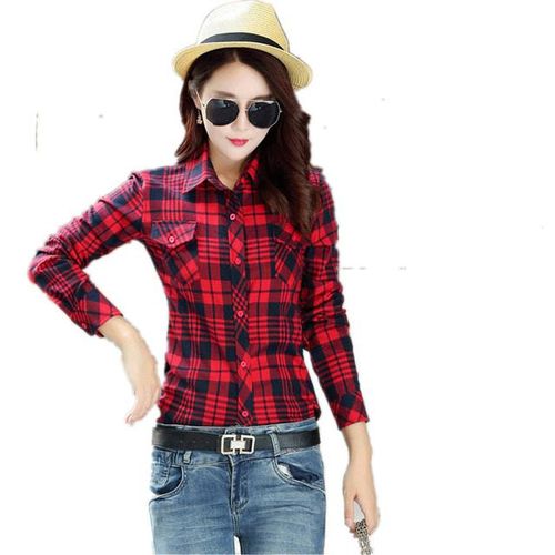 Generic Girls Long Sleeve Cotton Checkered Shirts Blouse British Women's  Casual Plaid Shirt Clothes For Female