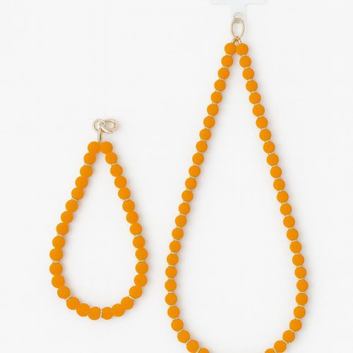 product_image_name-Generic-طقم تعليقة موبايل قطعتين (رقبة + يد) - برتقالي بفواصل فضية ومعدن ذهبي - طقم هدايا كامل-1