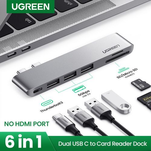 UGREEN USB C Hub 6 in 1 Type C to HDMI 4K, 2 USB 3.0 Ports, SD TF Card  Reader, 100W PD Charging Adapter Dock Station for MacBook Pro Air 2020 2019