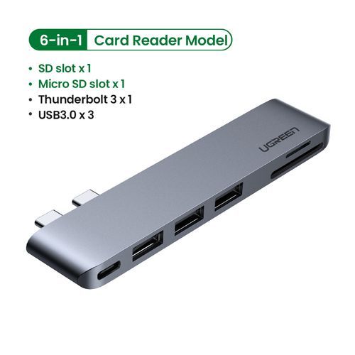 USB 3.0 3 Ports Memory Card Reader with USB-C Adapter