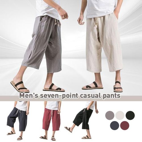 Men Cotton Linen Pant, Harem Short Pants, Casual Trousers