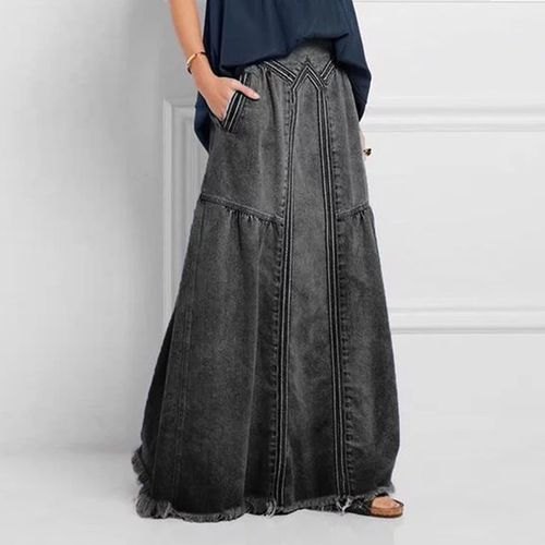 Plus size jean skirts long sales