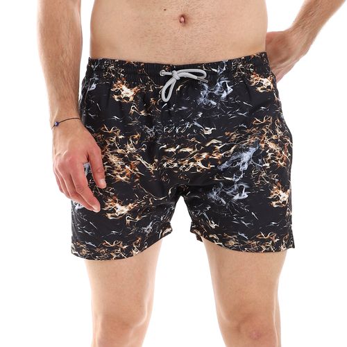 Buy Pavone Fire Self Patterned Elastic Waist Swim Short With Pockets, Grey, Black & Gold in Egypt