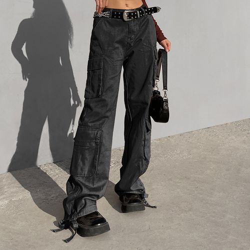 Fashion (Black)2023 Women Cargo Pants High Waist Loose Baggy