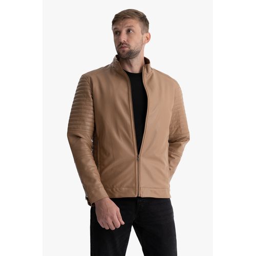 Buy Clever Jacket Leather Turkish Material  - Fur Lined - Beige in Egypt