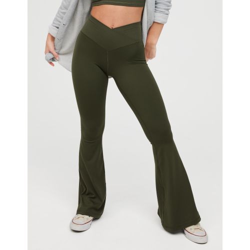 Aerie OFFLINE Real Me High Waisted Crossover Rib Super Flare Legging. @ Best  Price Online