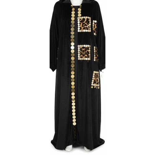 product_image_name-Generic-Women's black Abaya with Gold Embroidered Trim, Black, Long Sleeve Open Front Cardigan , Ramadan nights , one size -1