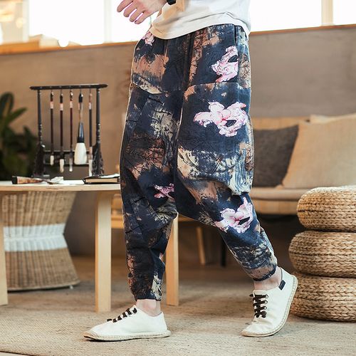 Mens Linen Drop Low Crotch Harem Pants Tapered Loose Baggy Trousers Joggers  | eBay