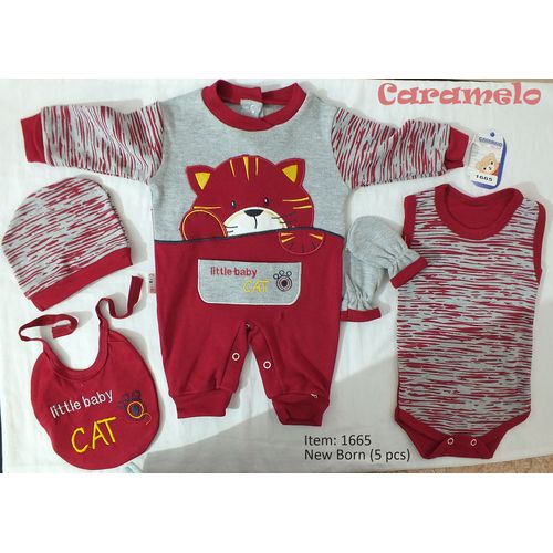 Buy Al Wedad New Born Baby Jumpsuit (5 Pcs) Set - 1665 - R in Egypt