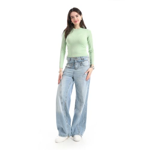 product_image_name-Andora-Light Green Long Sleeve Ribbed Top-5