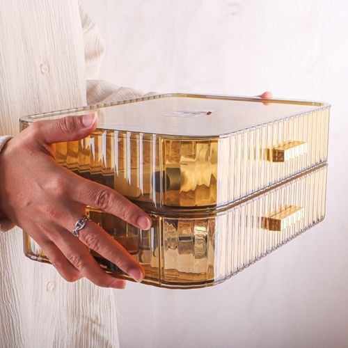 product_image_name-Generic-منظم مكياج أكريليك عرض لوحة دش منظم مجوهرات حافظة تخزين مستحضرات التجميل سطح المكتب للعداد سطح الطاولة المنزل (أسود، 2 درج)-2