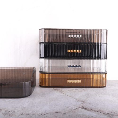 product_image_name-Generic-منظم مكياج أكريليك عرض لوحة دش منظم مجوهرات حافظة تخزين مستحضرات التجميل سطح المكتب للعداد سطح الطاولة المنزل (أسود، 2 درج)-4