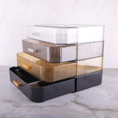 product_image_name-Generic-منظم مكياج أكريليك عرض لوحة دش منظم مجوهرات حافظة تخزين مستحضرات التجميل سطح المكتب للعداد سطح الطاولة المنزل (أسود، 2 درج)-5