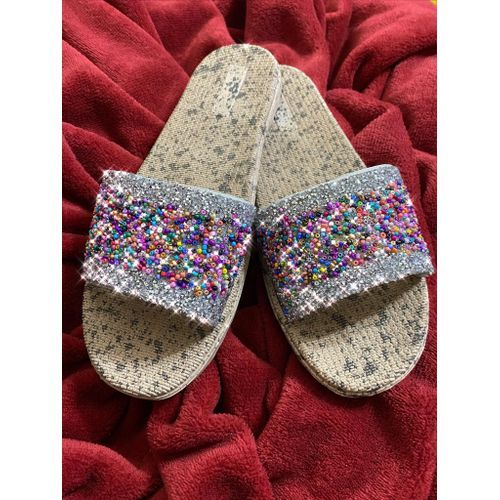 اشتري Slippers Crystal Glitter Medical & Comfortable Leather For Women Flat في مصر