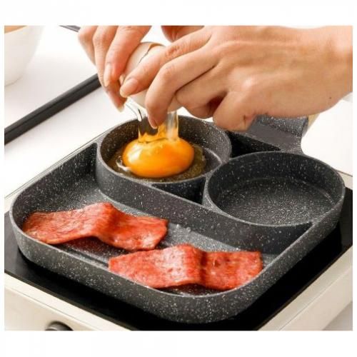 Nonstick Eggs Frying Pan, 3-Cup Grill Pan Divided Frying Pan for Breakfast,  Kitchen Decoration for Gas Stove & Induction Frying Pan with Comfortable