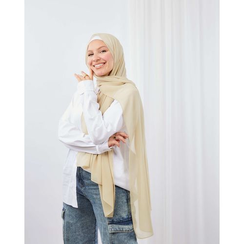 Tie Shop Solid Scarf Crepe Chiffon Free Size Beige Best