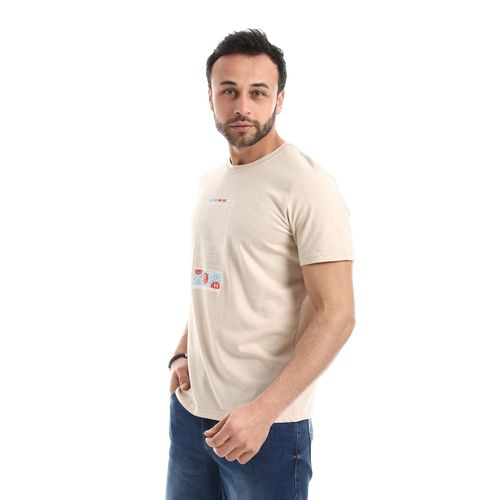 product_image_name-Ted Marchel-Round Neck Printed Regular Fit T-Shirt - Ecru-2
