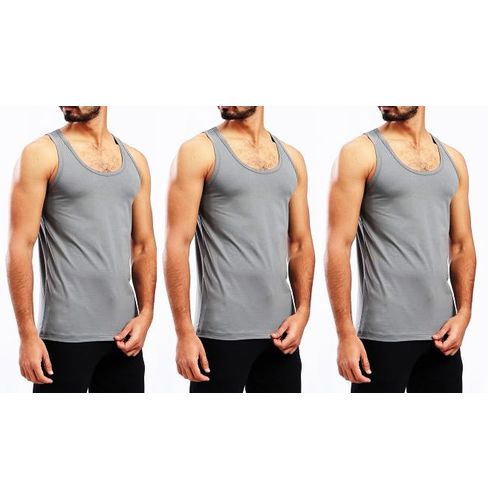 Buy Hero Basics Hero Basic Tank Top, 95% Cotton  5%Lycra   - Set Of 3 Classic Men Under Tanks - Grey in Egypt