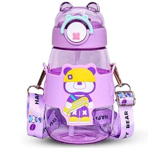product_image_name-Generic-Purple Straw Water Bottle For Children, Tightly Closed Safety Button - Capacity 650 Ml-3