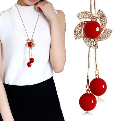 Generic Fashion Long Chain Sweater Necklaces & Pendants for Women Red Pearl  Flower Pendant Necklace Female Jewelry @ Best Price Online