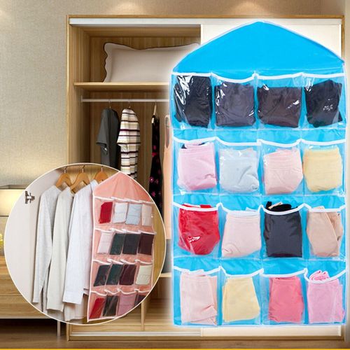 Hanging Closet 16 Clear Pocket Organizer, Socks Underwear Storage