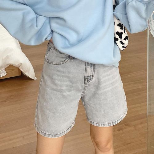 High waisted knee length denim shorts sales